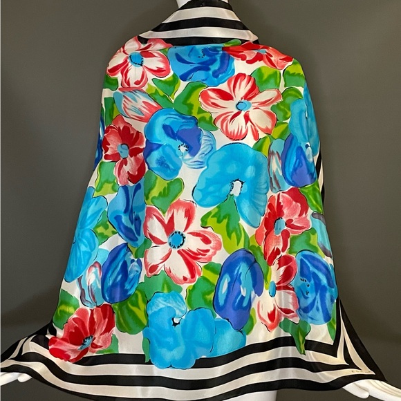 Vibrant Vintage Echo Silk Scarf Bold Florals Stripes 31 In Excellent Condition - Picture 3 of 9